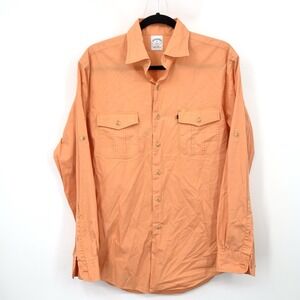 Brooks Brothers 346 Men Size Medium Shirt Button Down Top Orange Cotton Slim Fit